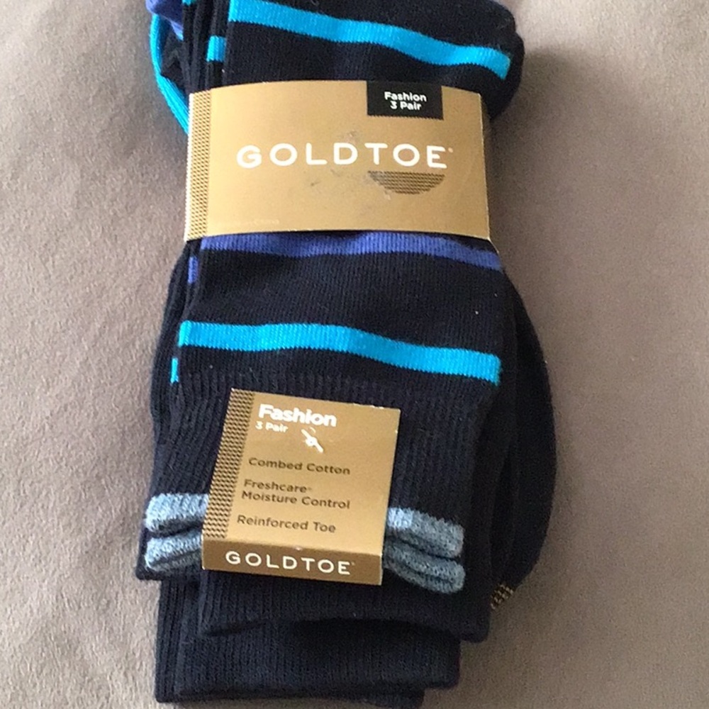Gold Toe 3 Pairs Men's Black and Blue Striped Socks